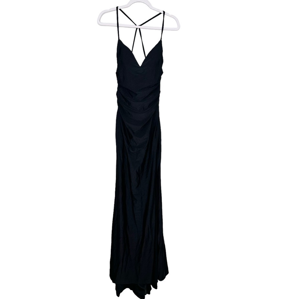 La Femme Black Cross Back Satin Jersey Trumpet Gown Size 6 - Picture 3 of 9